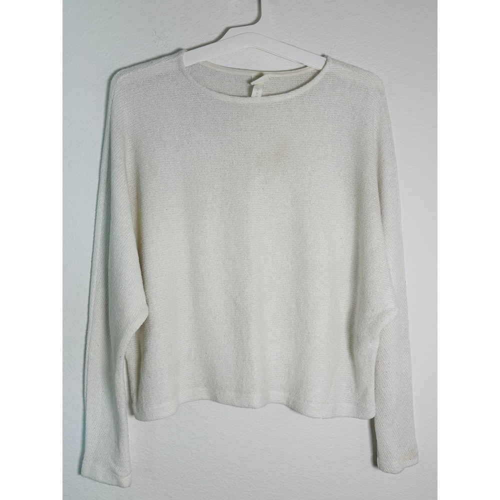 HM Womens Cream Fine Knit Dolman Sleeve Sweater Size Small Off White Boxy Top